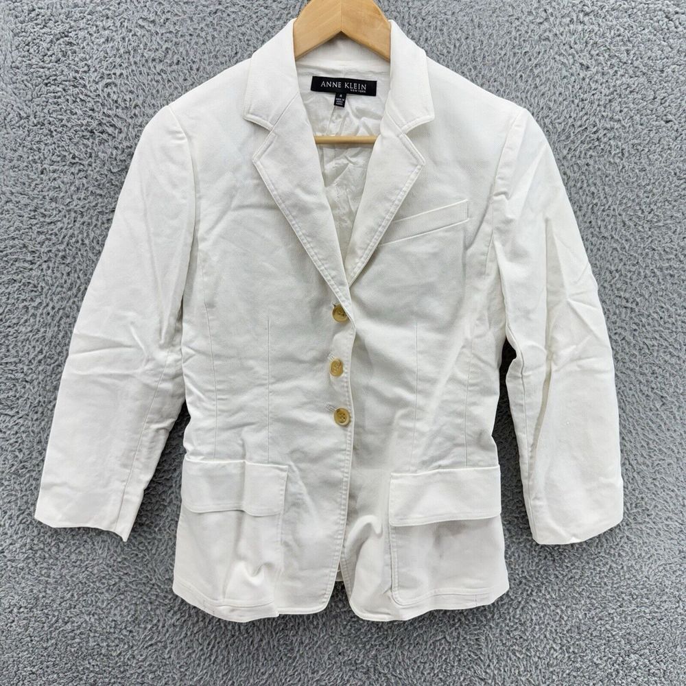 Anne Klein NY Size 4 White Peacoat Double Breasted 4‎ Button Pocket Jacket READ